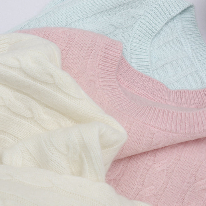 Damen Feiner Zopfmuster-Kabelstrickpullover mit Rundhalsausschnitt und Kaschmir‑Effekt Echo Archiv