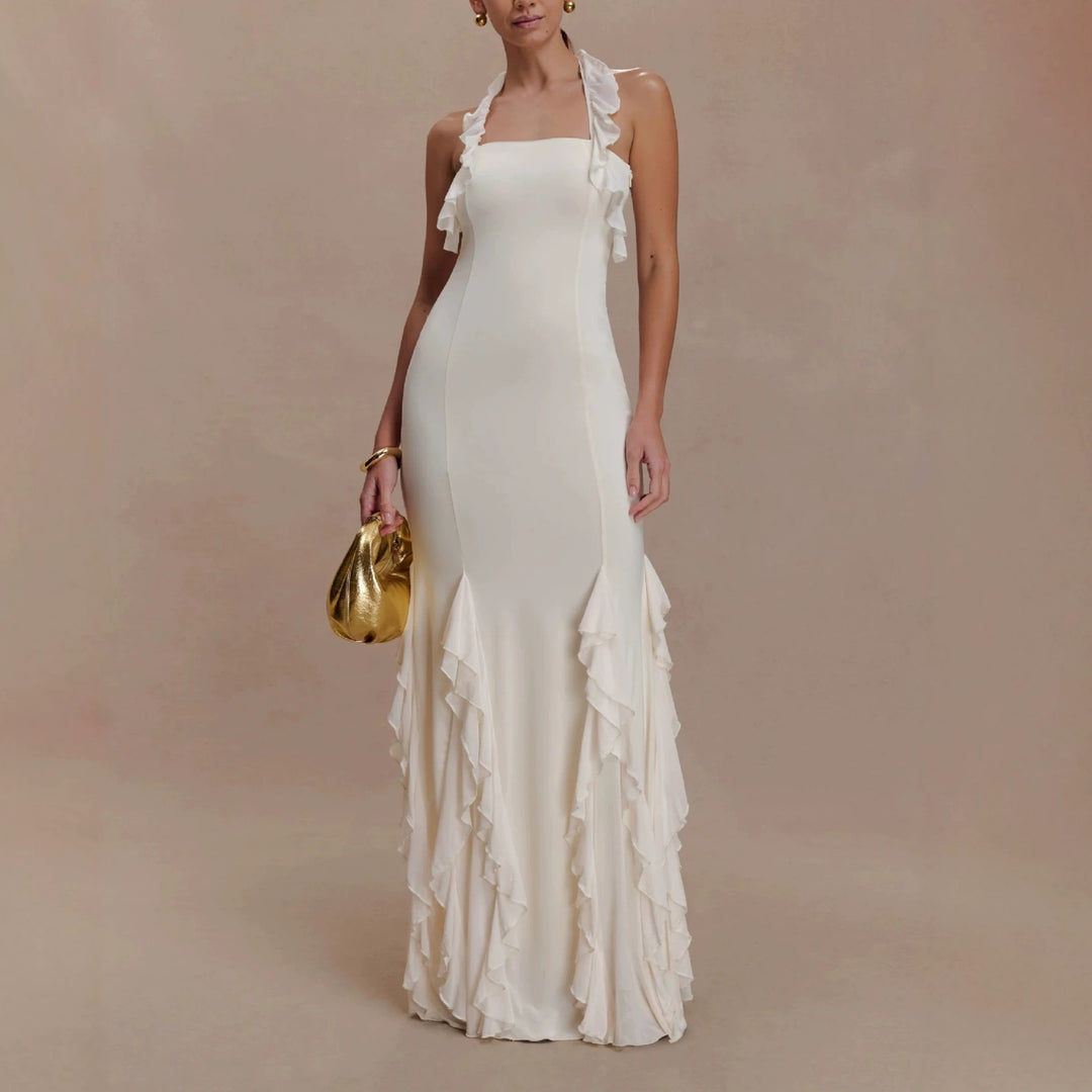 Damen Elegantes Langarm-Maxikleid mit Rüschendetails Echo Archiv