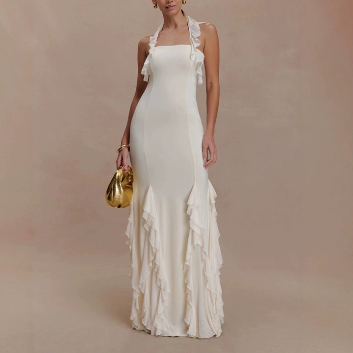 Damen Elegantes Langarm-Maxikleid mit Rüschendetails Echo Archiv