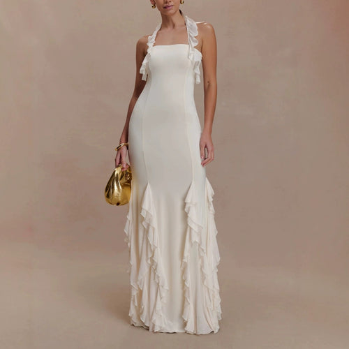 Damen Elegantes Langarm-Maxikleid mit Rüschendetails Echo Archiv