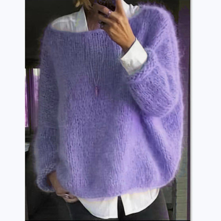 Damen Kuscheliger Oversized Pullover mit U-Boot-Ausschnitt Echoarchiv