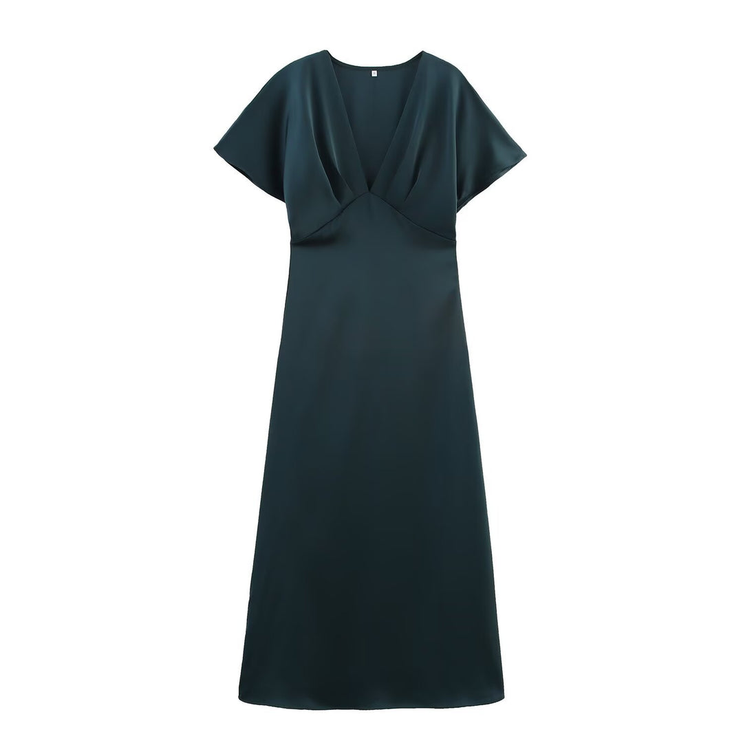 Damen Maxikleid mit elegantem V-Ausschnitt und fließendem Satin-Material Echo Archiv