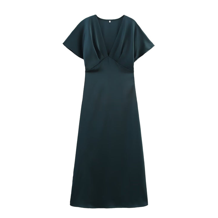 Damen Maxikleid mit elegantem V-Ausschnitt und fließendem Satin-Material Echo Archiv