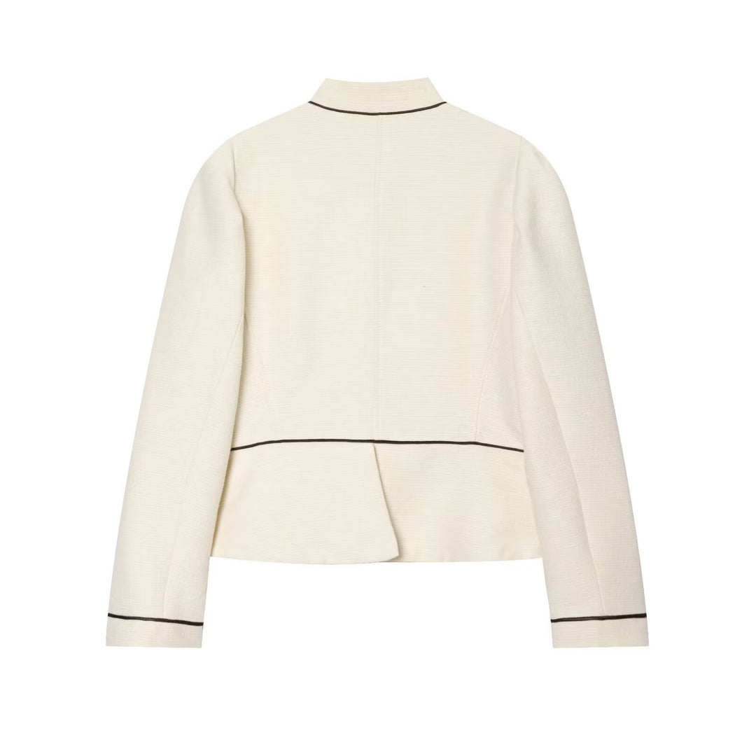 Damen Kurzblazer im Bouclé‑Look mit Stehkragen, dekorativen Knöpfen und Kontrastpaspel Echo Archiv