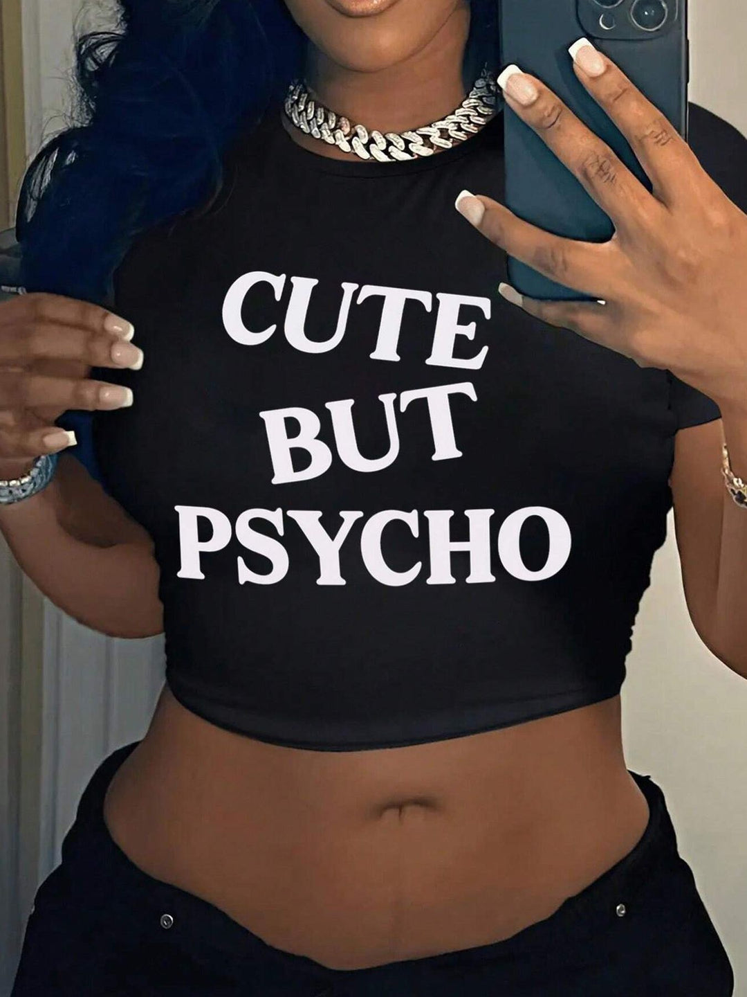 Damen Crop-T-Shirt mit inspirierendem Aufdruck und figurbetontem Schnitt Echo Archiv