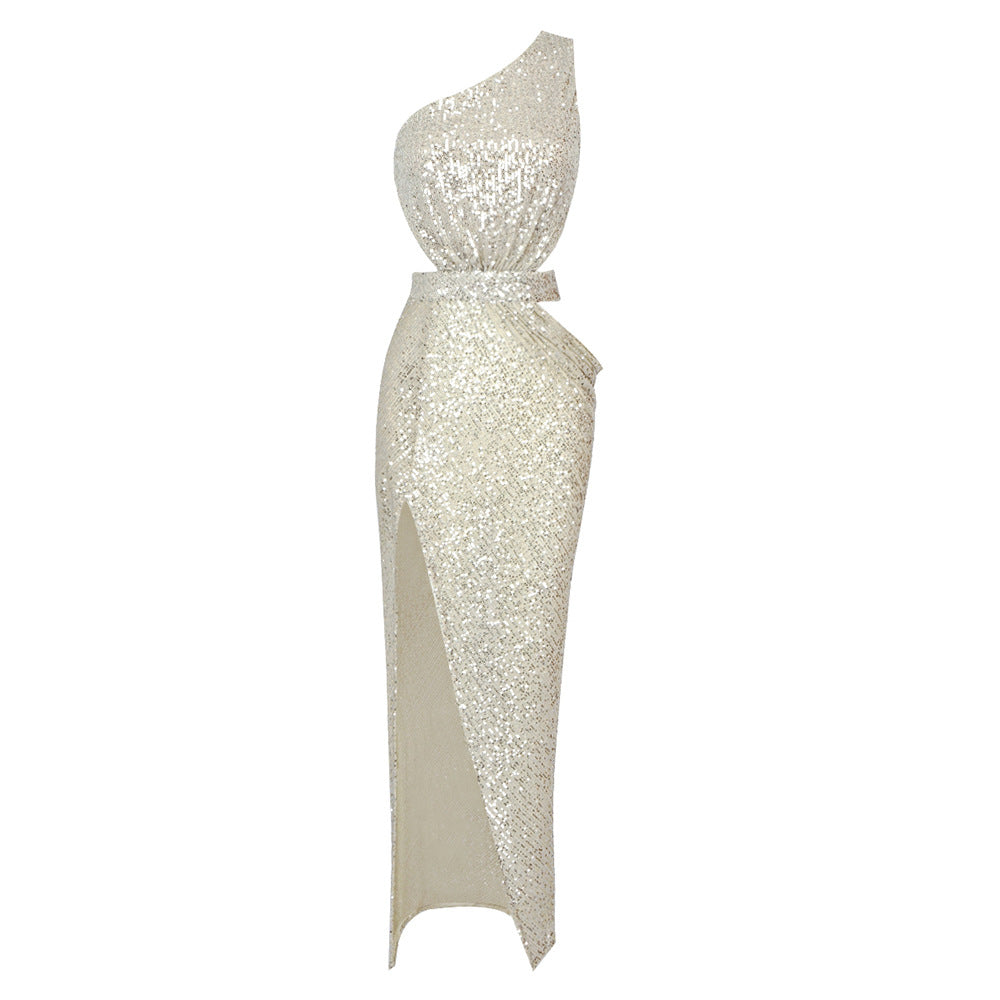 Damen Elegantes Abendkleid mit asymmetrischem Schnitt und funkelnden Pailletten Echo Archiv
