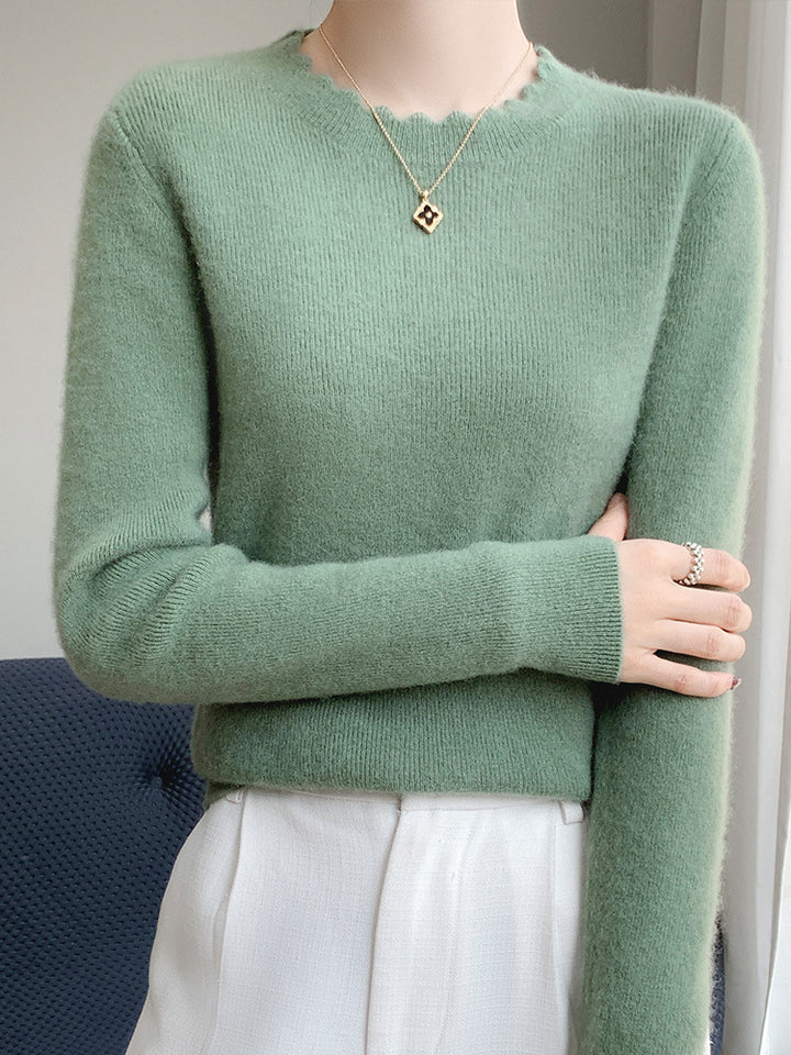 Damen Weicher Feinstrickpullover mit welligem Rundhalsausschnitt und kaschmirähnlicher Oberfläche Echoarchiv
