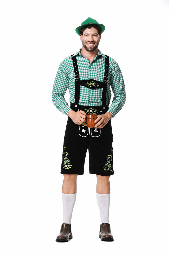 Herren nan authentische Trachtenlederhose kurz mit verstellbaren Trägern und aufwendiger Stickerei Echo Archiv