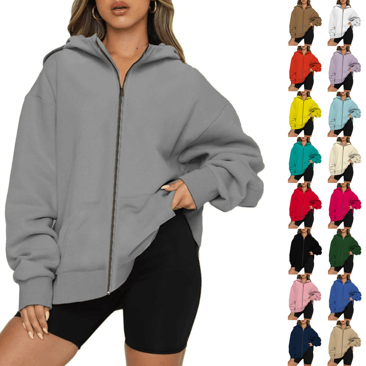 Damen nan leichte Zip-Kapuzenjacke im Relaxed-Fit mit Kängurutasche und gerippten Bündchen Echo Archiv