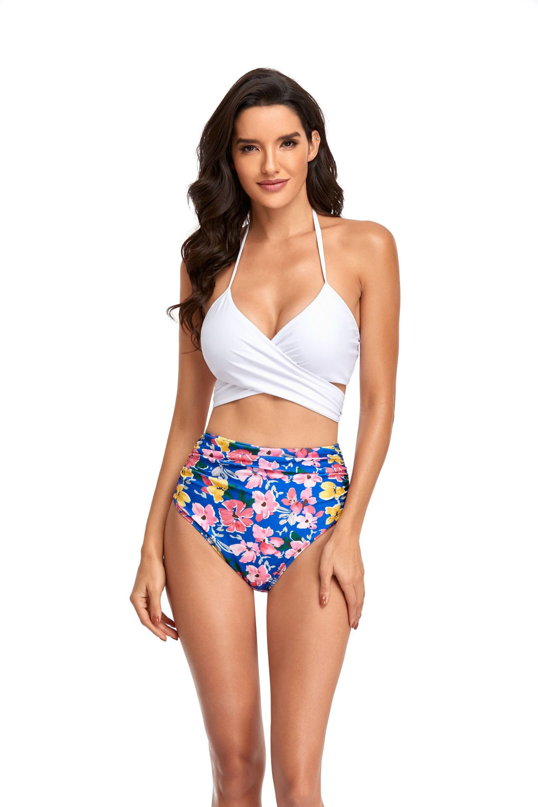 Damen Hochgeschnittener Bikini mit Wickeloberteil und floralen Mustern Echo Archiv