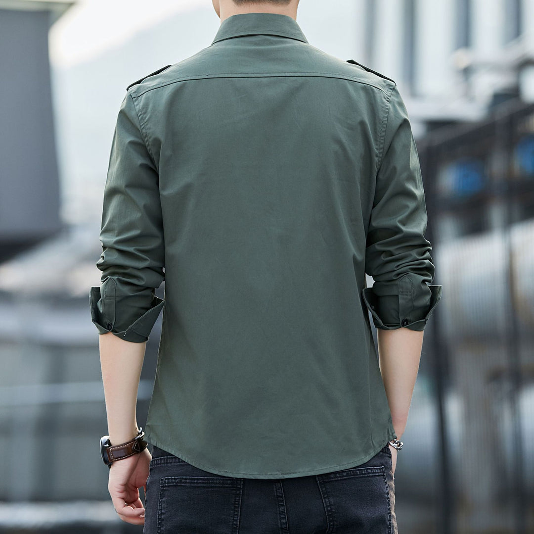 Herren Lässige Hemdjacke im Military‑Look mit Epauletten und Brustpattentaschen – Taviero
