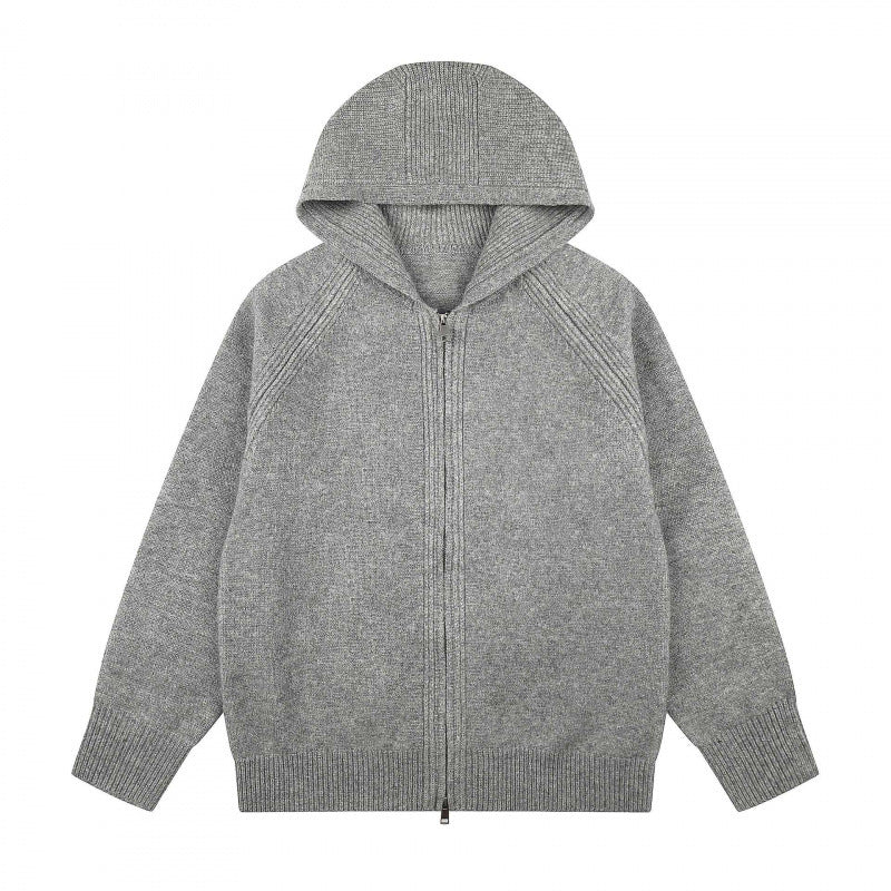 Unisex Weitgeschnittener Kapuzenstrickcardigan mit durchgehendem Reißverschluss und Raglanärmeln Echo Archiv
