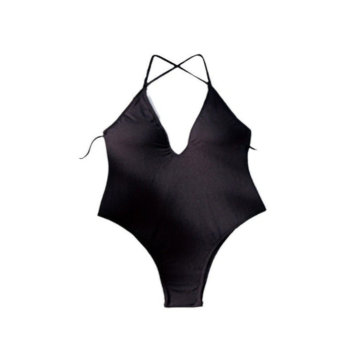 Damen Eleganter Badeanzug mit tiefem V-Ausschnitt und bindbaren Trägern Echo Archiv