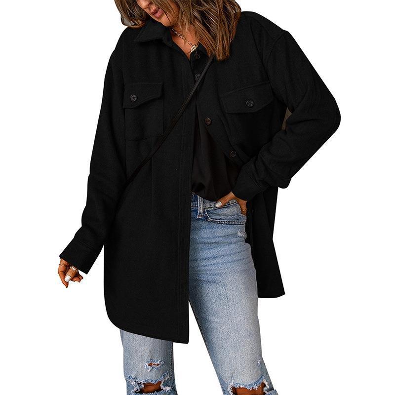 Damen Oversize-Hemdjacke mit Brustklappen und langem Schnitt Echoarchiv