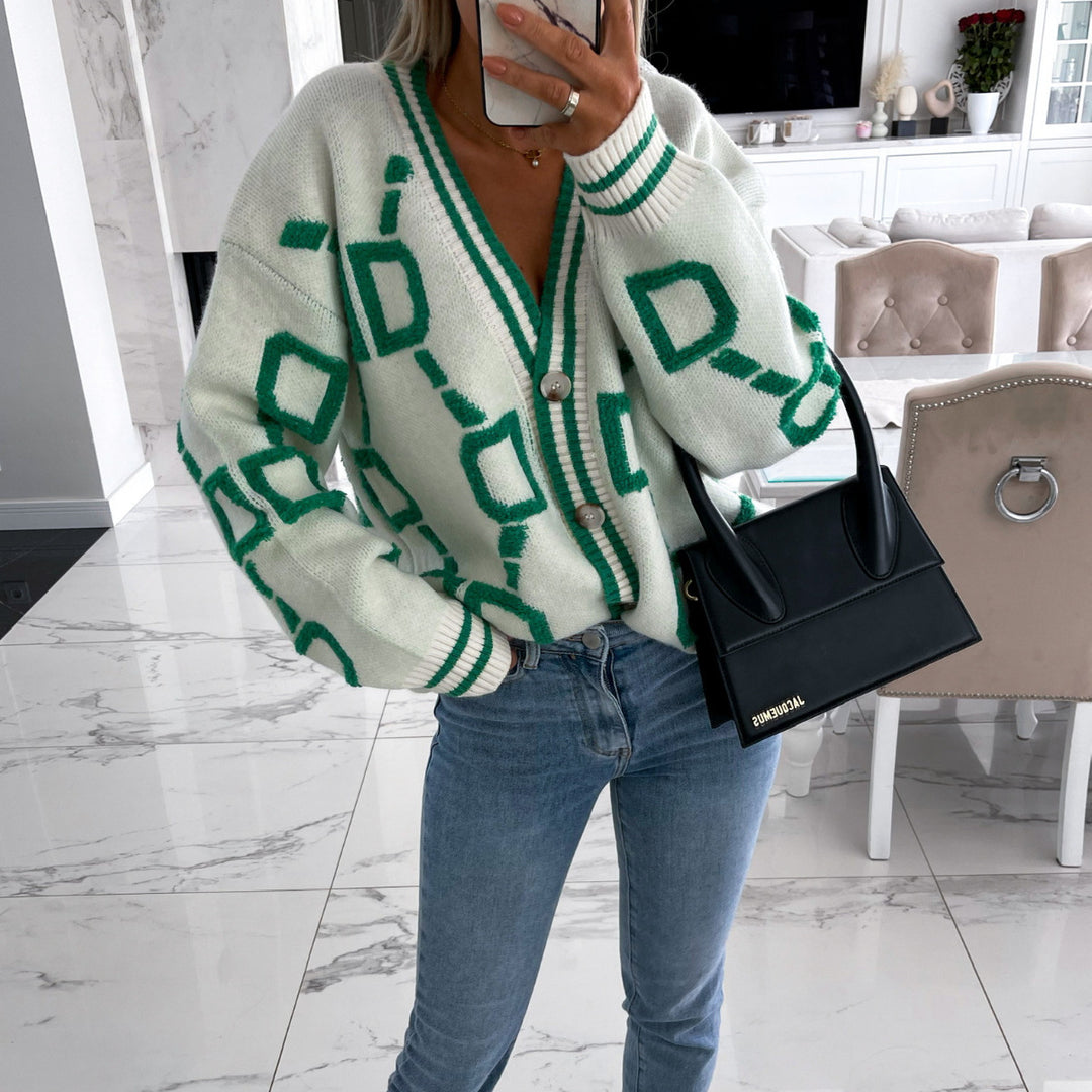 Damen Grobstrick-Cardigan mit 3D-Strukturmotiv, V‑Ausschnitt und Knopfleiste – Veloura