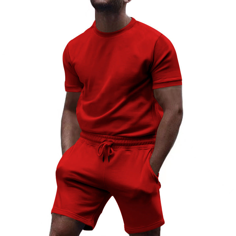 Herren nan minimalistisches Jersey-Ensemble mit bequemem Rundhalsshirt und elastischer Tunnelzug-Kurzhose Echo Archiv