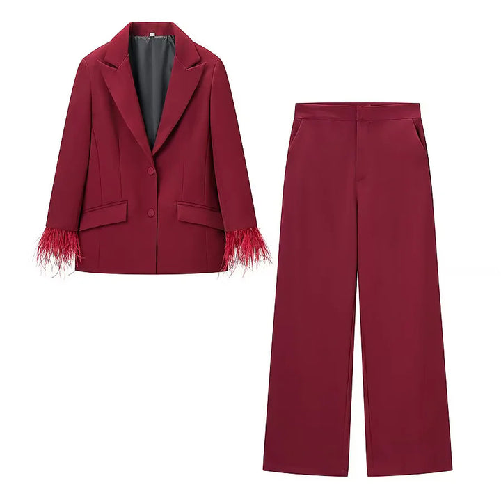 Damen nan taillierter Blazer mit Federrand an den Ärmeln und Pattentaschen Echo Archiv