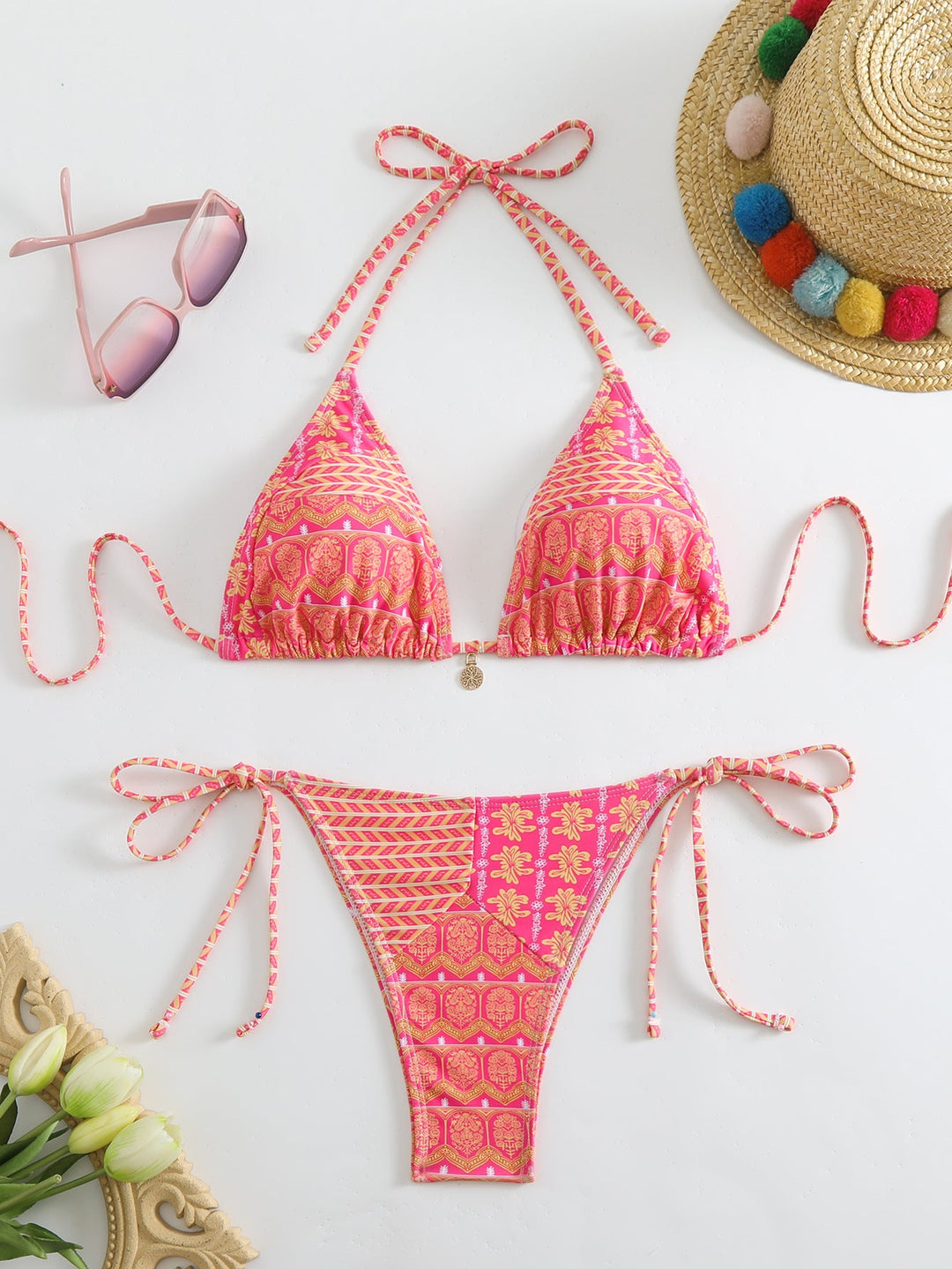 Damen Triangel-Bikini-Set mit verspieltem Blumenmuster Echoarchiv