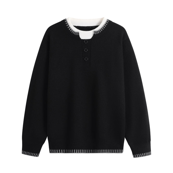 Unisex Feinstrick-Henley-Pullover mit kontrastreichem Rippkragen & Dreiknopfleiste Echoarchiv