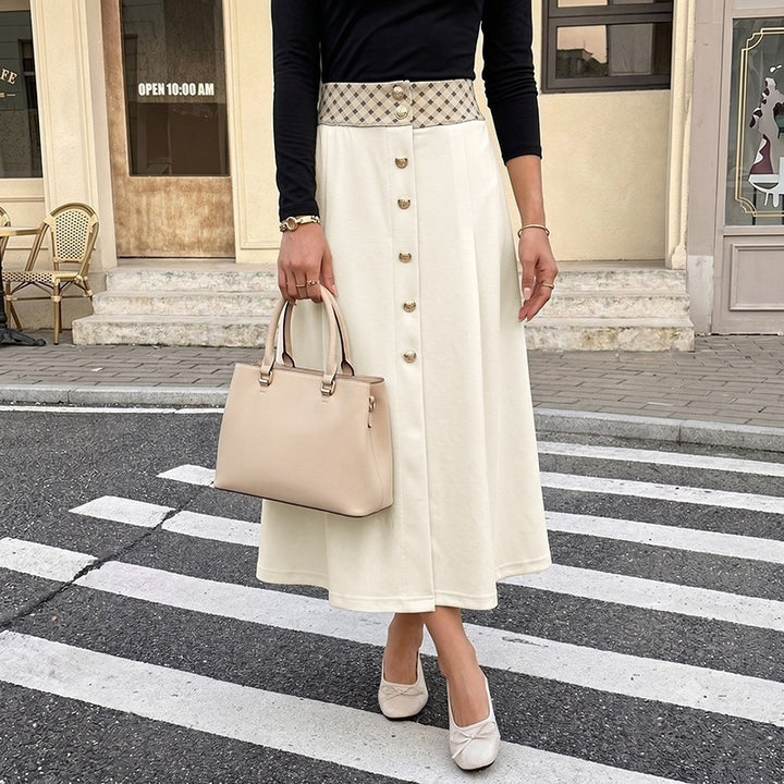Damen Midirock mit hoher Taille, dekorativer Knopfleiste und femininer A‑Linie Echoarchiv
