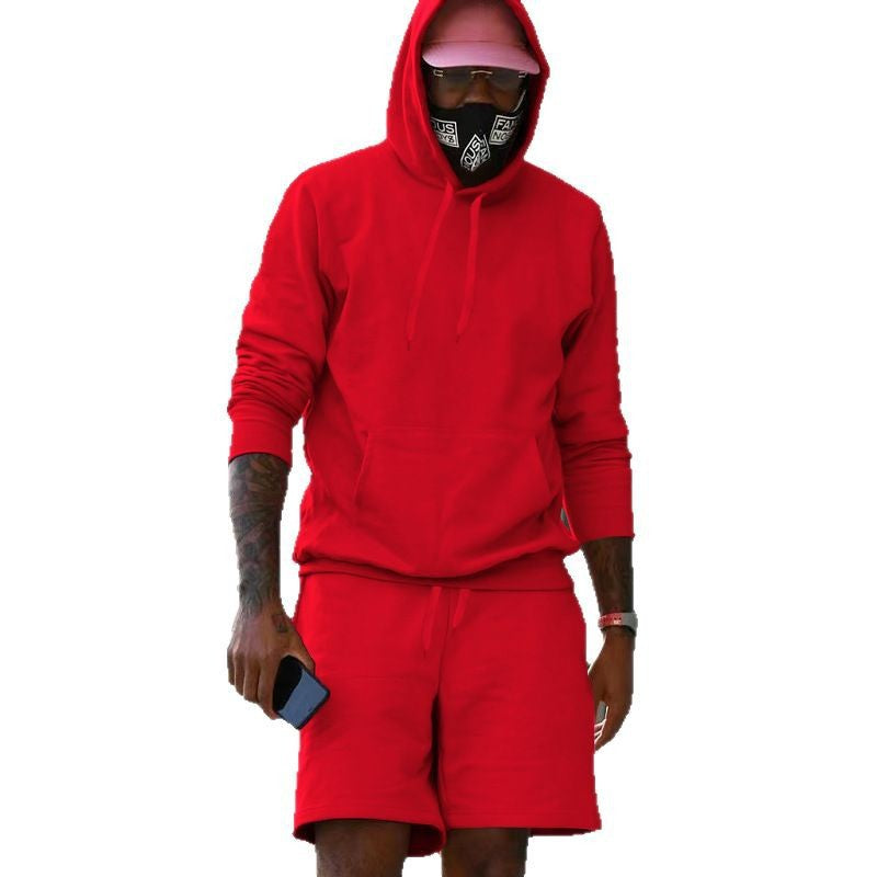 Herren nan zweiteiliges Freizeit-Set Hoodie und Sweatshorts aus French Terry mit Kängurutasche und Tunnelzug Echo Archiv