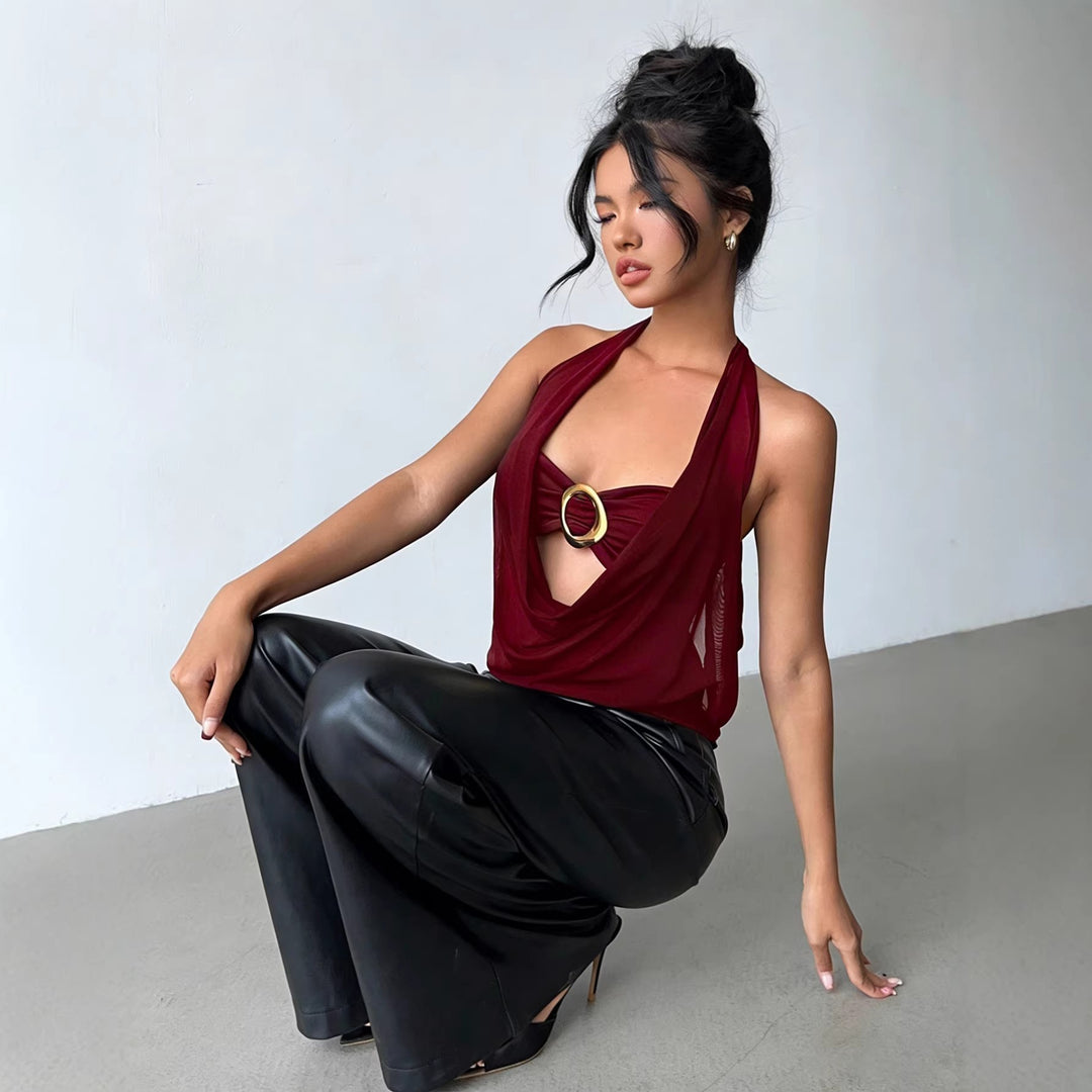 Damen Hochwertiges Wickeltop mit dekorativem Ringdetail Echo Archiv