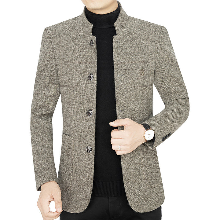 Herren Kurzmantel-Blazer mit Stehkragen und dekorativen Ziernähten – Tianoro