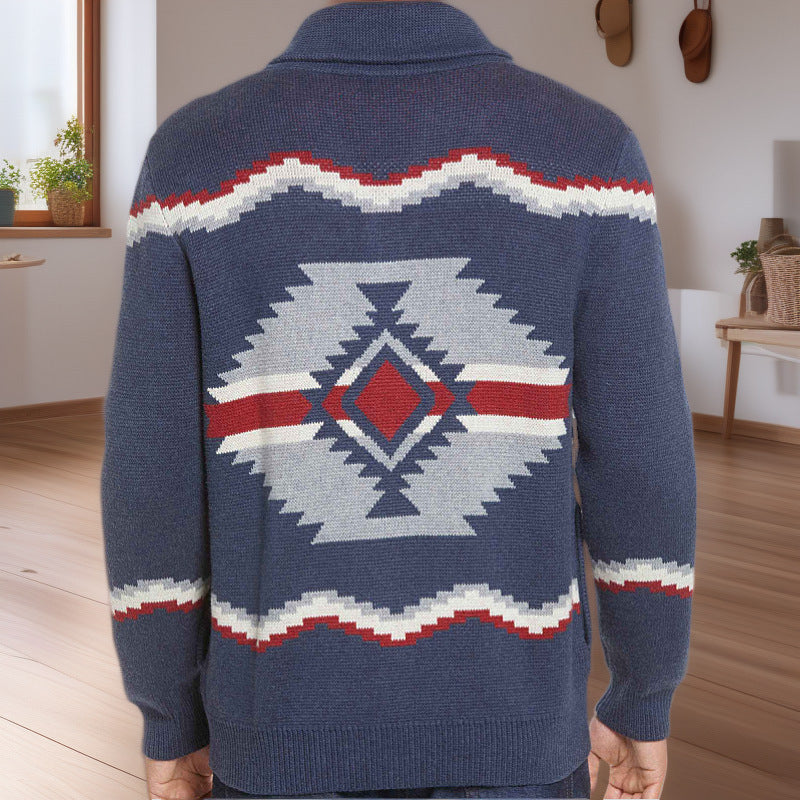 Herren Strickjacke im modernen Ethno-Design mit praktischen Knöpfen Echoarchiv