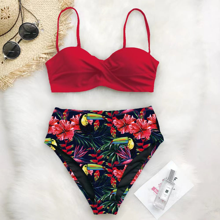 Damen Hochtailliertes Bikini-Set mit Raffungen und floralem Design Echo Archiv