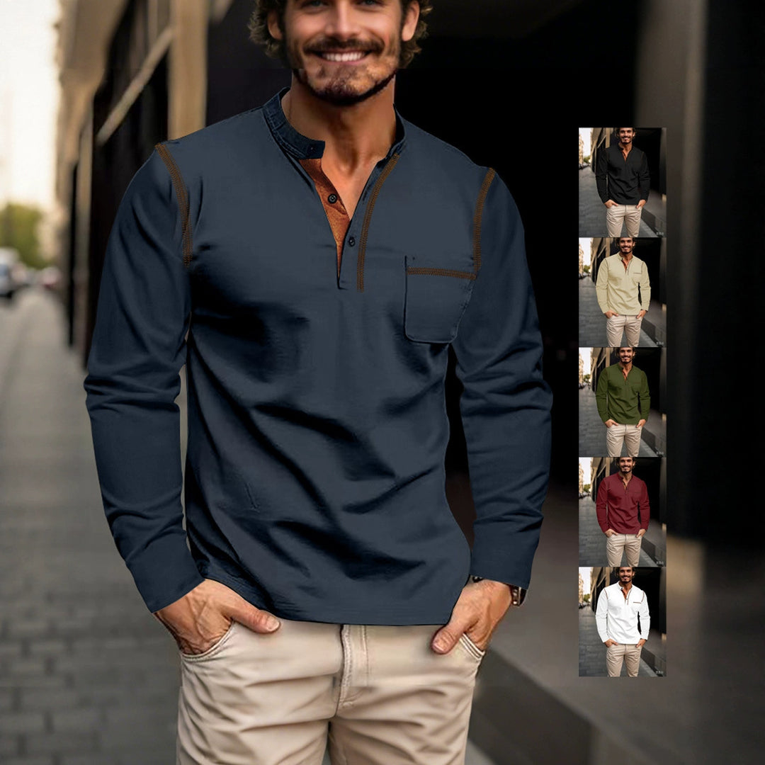 Herren elegantes Langarmhemd mit Kontrastdetails Echoarchiv