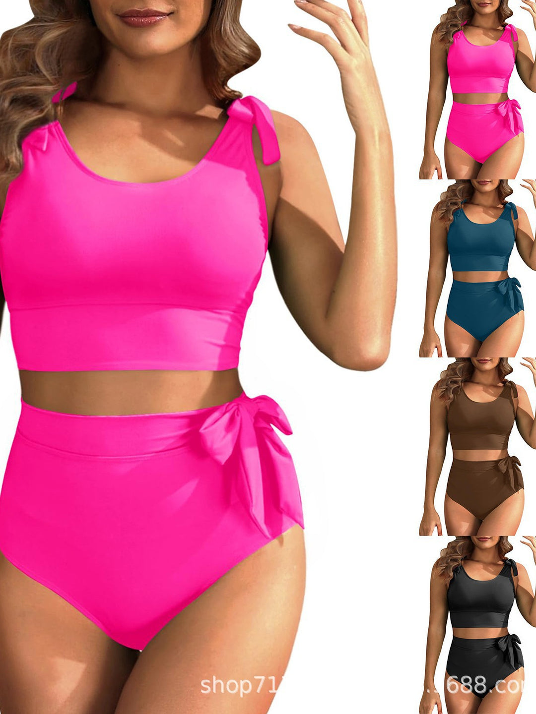 Damen Hochtailliertes Bikini-Set mit knotenverziertem Oberteil Echo Archiv