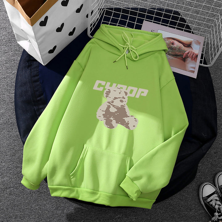 Damen Oversize-Kapuzenpullover mit Kängurutasche, vintage-inspirierter Teddy-Print und weichem French-Terry-Futter – Auréline