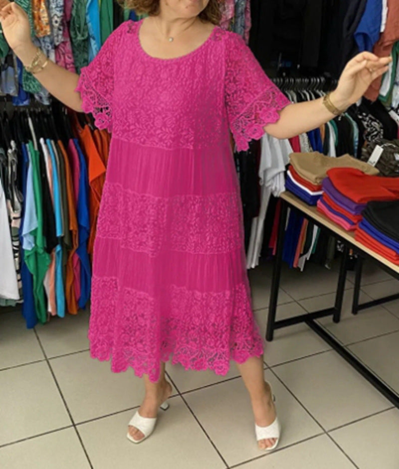 Damen nan mehrlagiges Spitzen-Midikleid mit plissierten Einsätzen und Volantärmeln Echo Archiv