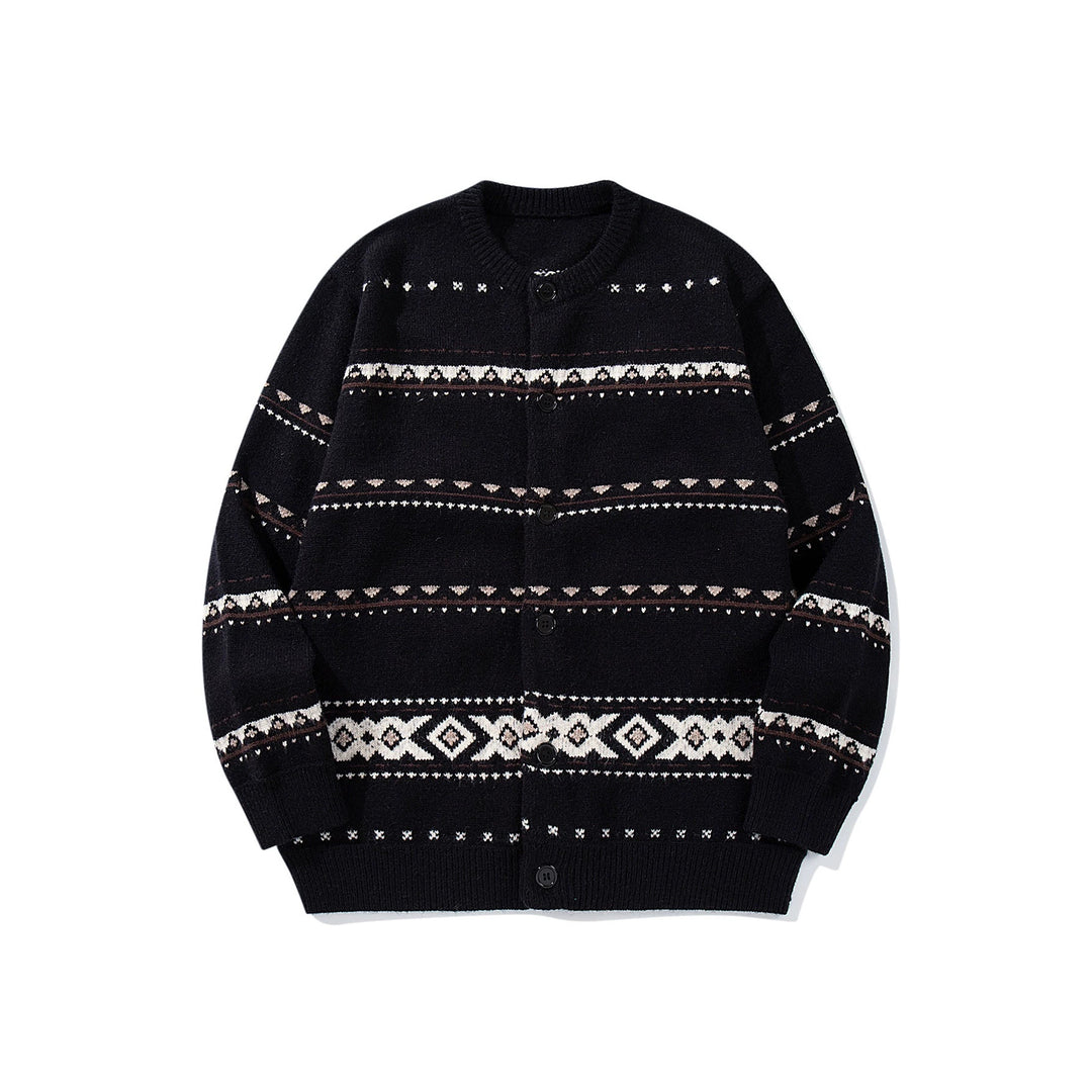Unisex Strukturierte Jacquard-Strickjacke mit Rundhalsausschnitt, Oversize-Passform und Knopfleiste Echoarchiv