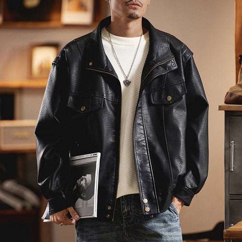 Herren Oversized Kunstlederjacke im Worker-Look mit Pattentaschen Echoarchiv