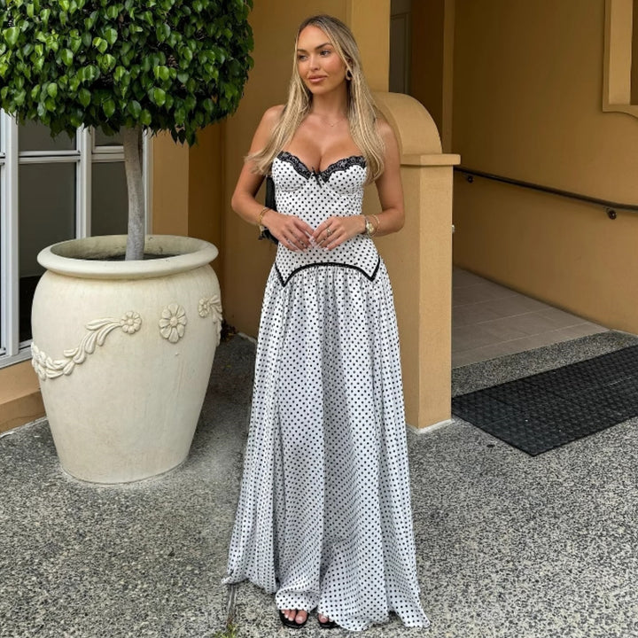 Damen Maxikleid mit gepunktetem Design und Spitzendetails Echo Archiv