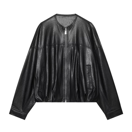 Damen Oversize Kunstleder-Blouson mit Rundhalsausschnitt, Reißverschluss und Eingrifftaschen Echo Archiv