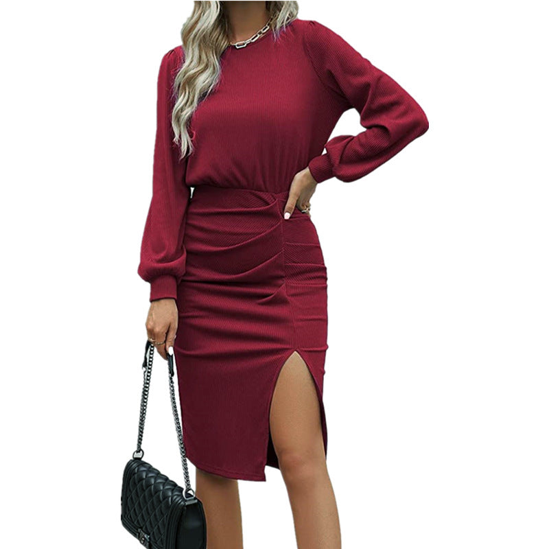 Damen Midikleid mit tailliertem Wickeleffekt, Langarm und hohem Beinschlitz Echo Archiv