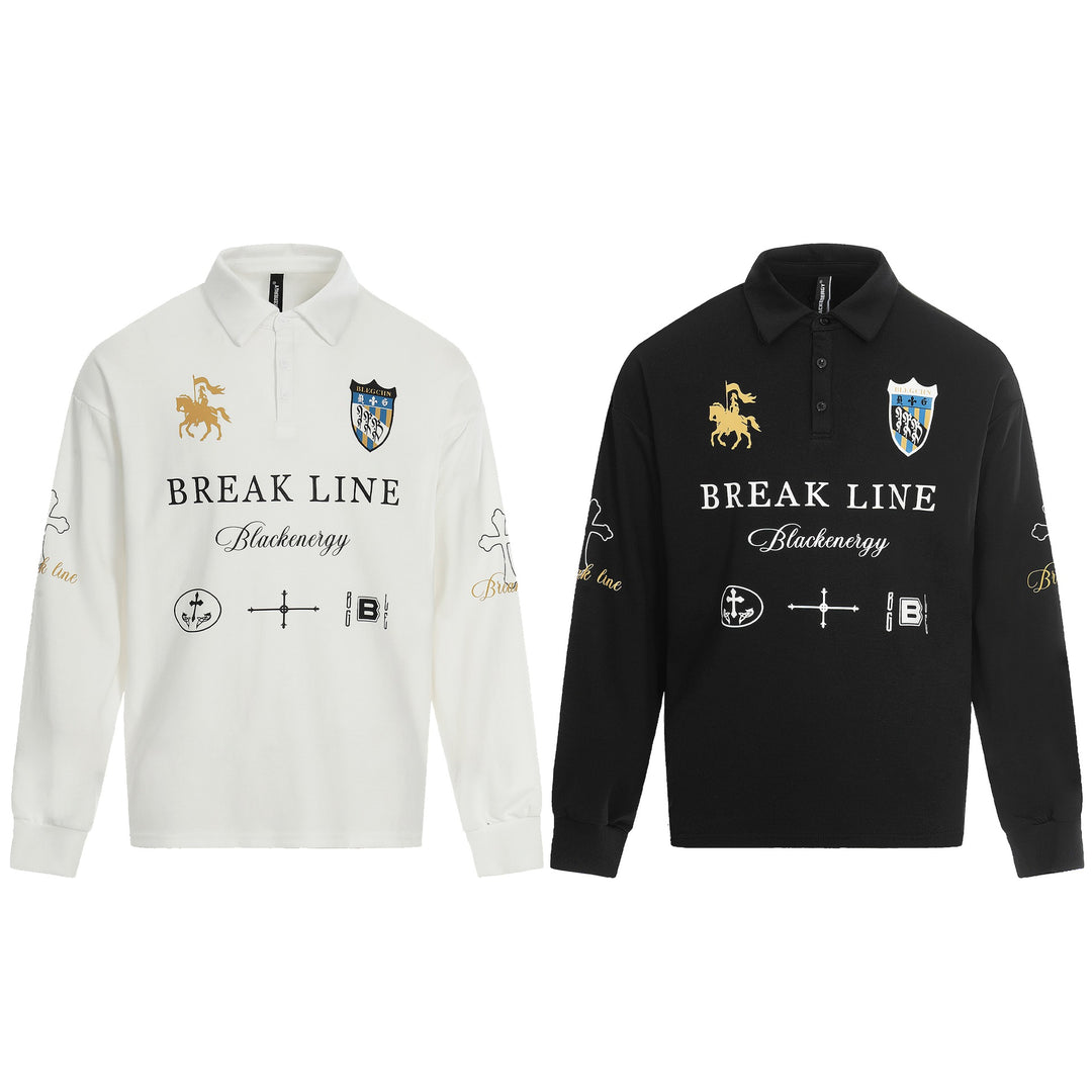 Unisex Rugby-Poloshirt mit Kentkragen, Logoprints und Oversize-Schnitt Echoarchiv