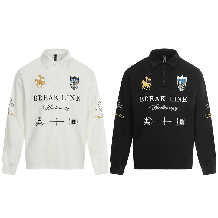 Unisex Rugby-Poloshirt mit Kentkragen, Logoprints und Oversize-Schnitt Echoarchiv
