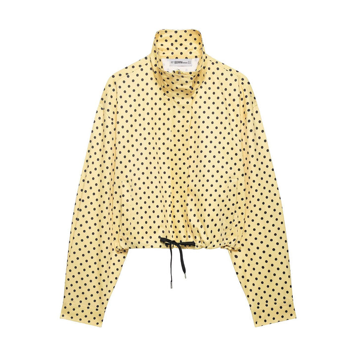 Damen Cropped-Übergangsjacke mit Polka-Dot, hohem Funnelkragen und Tunnelzug Echoarchiv