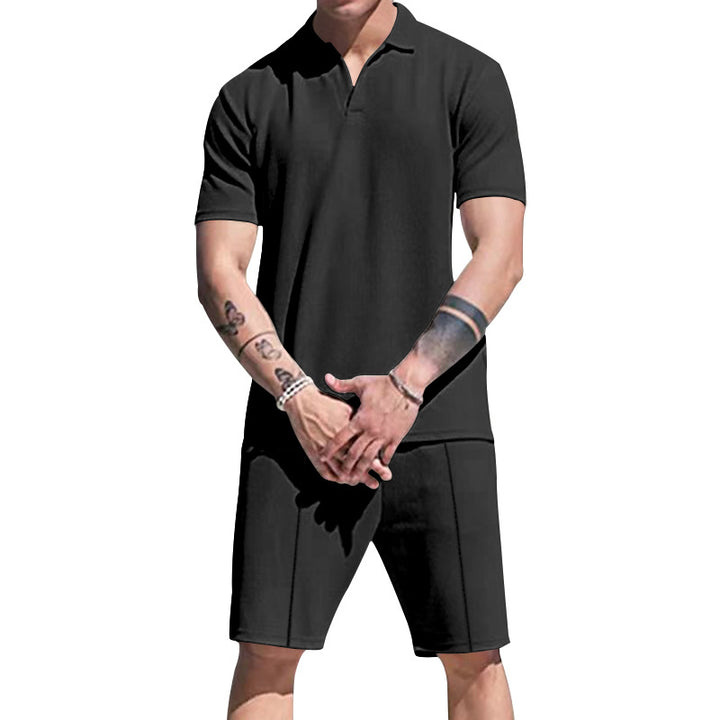 Herren lässiges Kurzarm-Polohemd und Shorts-Set aus atmungsaktivem Stoff Echoarchiv