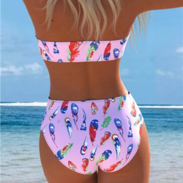 Damen Bandeau-Bikini mit einzigartigem Federmuster und hohem Taillenschnitt Echo Archiv