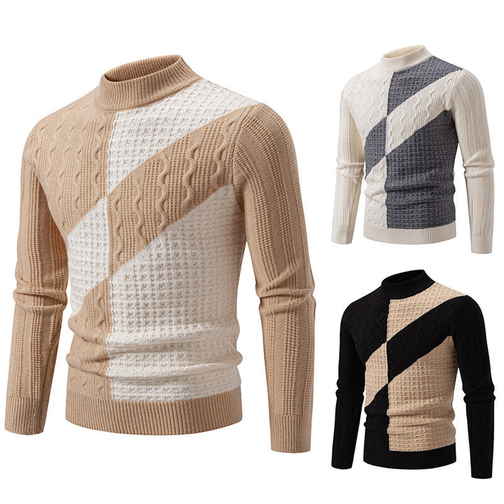 Herren Feinstrickpullover mit Zopfmuster, diagonalem Blockdesign und Stehkragen Echo Archiv