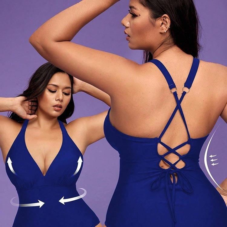 Damen eleganter Badeanzug mit tiefem V-Ausschnitt und figurformendem Schnitt Echo Archiv