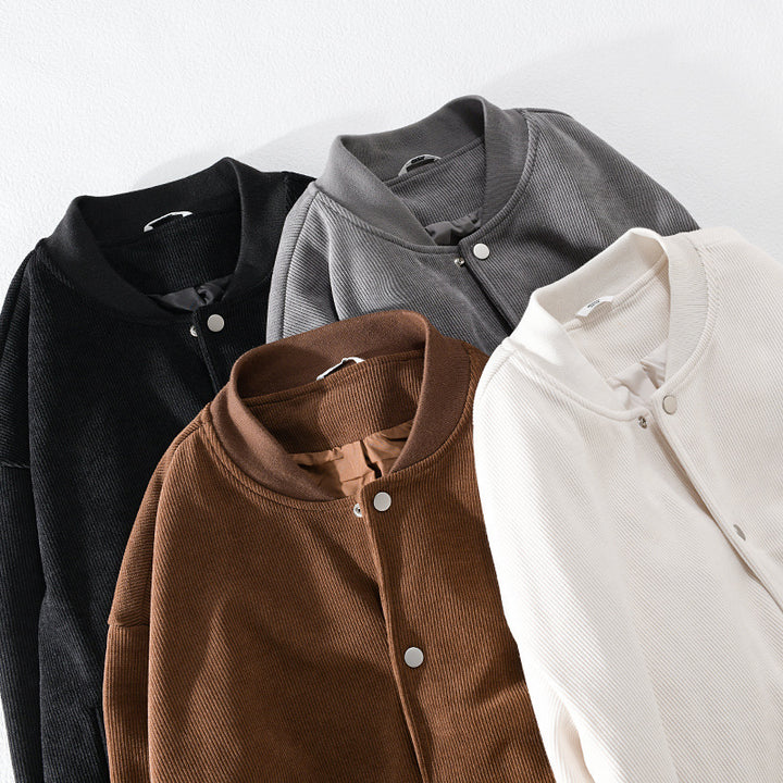 Herren Cord-Collegejacke mit Druckknopfleiste und Rippbündchen Echoarchiv