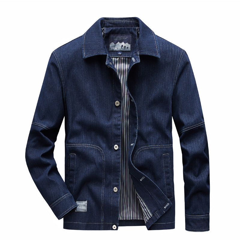 Herren Denim-Workerjacke mit geradem Schnitt, Kontrastnähten & gestreiftem Innenfutter Echoarchiv