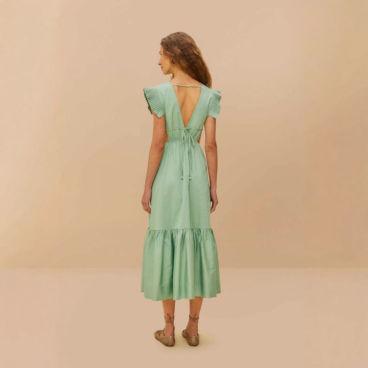 Damen Maxikleid mit hoch geschnittenen Rüschenärmeln und verstellbarem Taillenbund Echo Archiv