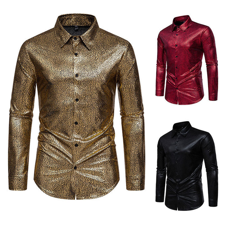 Herren Glänzendes Langarmhemd mit extravagantem Design Echoarchiv