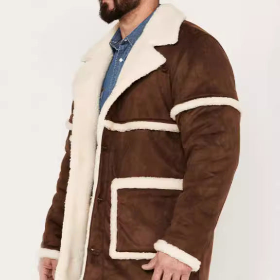Herren Lammfell-gefütterte Bikerjacke mit breitem Kragen und praktischen Taschen Echoarchiv